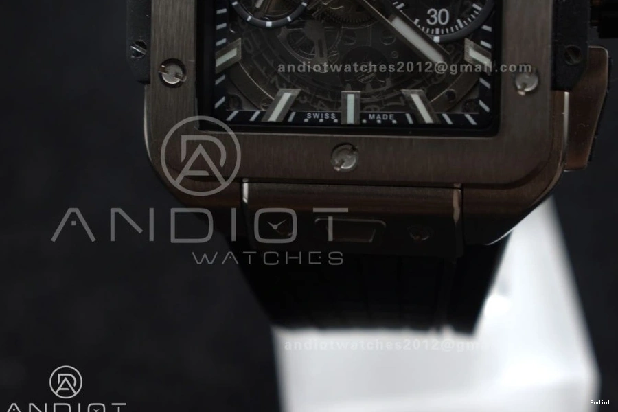 Strap 1:1 Edition Black Best Rubber Unico BBF Titanium on Bang 42mm Square A1280 Skeleton Dial 1120